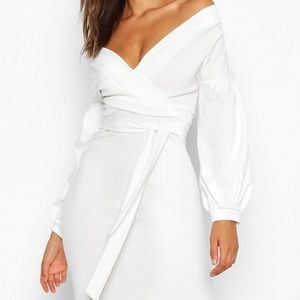 Boohoo Tall Off The Shoulder Wrap Midi Bodycon